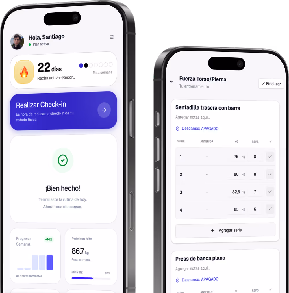 App móvil de Cenra para asesorados fitness